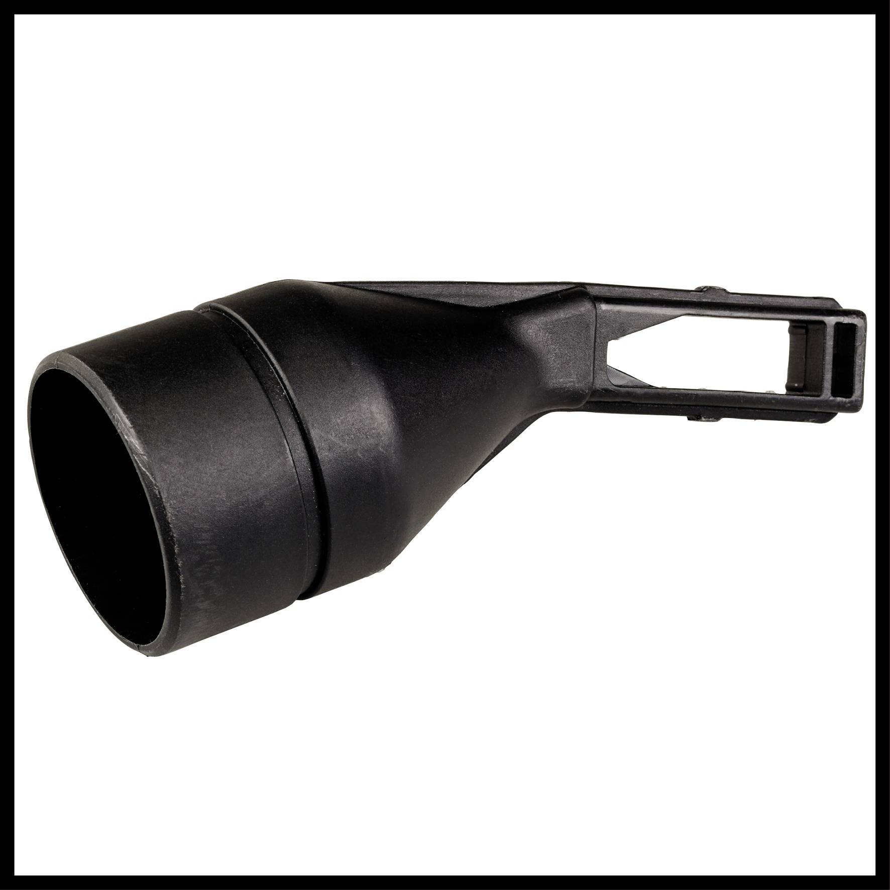 Czarne rury z tworzywa sztucznego z wygiętym końcem i owalnym, otwartym wlotem. Przeznaczona do specyficznych zastosowań przemysłowych.