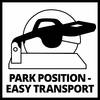 'Pozycja Parkowa - Łatwy Transport': Stylizowana ilustracja urządzenia w pozycji parkowej, prezentująca jego wygodne ułożenie podczas transportu.