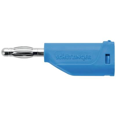 Niebieska wtyczka ochronna firmy Schützinger z metalowym stykiem, stosowana w zastosowaniach elektrycznych.