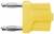 Żółty adapter bananowy z dwoma metalowymi stykami. Używany do połączeń elektrycznych w zastosowaniach technicznych.