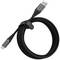 Pleciony kabel ładujący z złączami USB-C i USB, wyposażony w pasek do mocowania kabla.