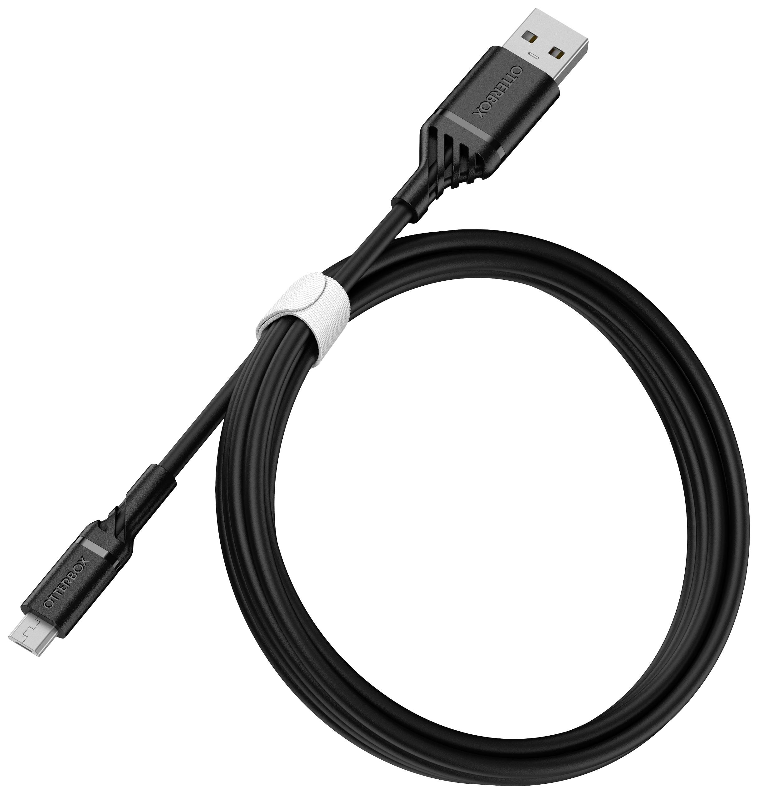 Czarny kabel USB do ładowania z wtyczką USB-A po jednej stronie i złączem micro-USB po drugiej stronie.