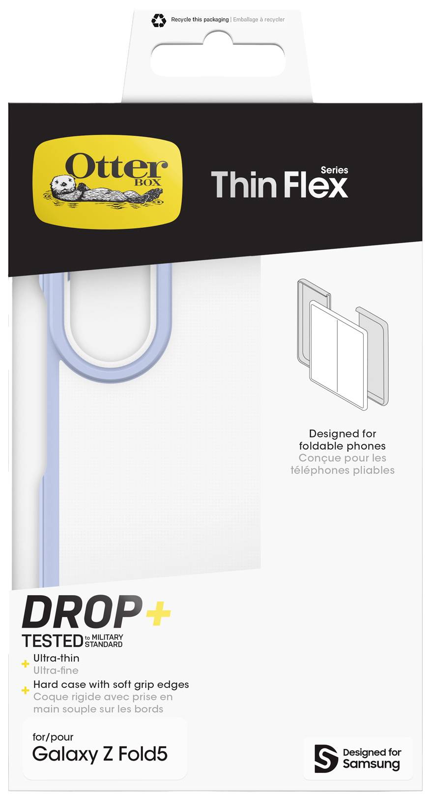 Etui OtterBox Thin Flex dla Samsung Galaxy Z Fold5, o smukłej konstrukcji, przednia strona opakowania z ilustracją produktu.