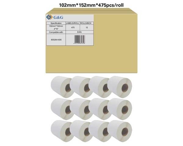 Etykiety do drukarek etykiet G&G RL-P-S2011-102*152*475-BK/WT, 102 x 152 mm, Etykieta uniwersalna, biały