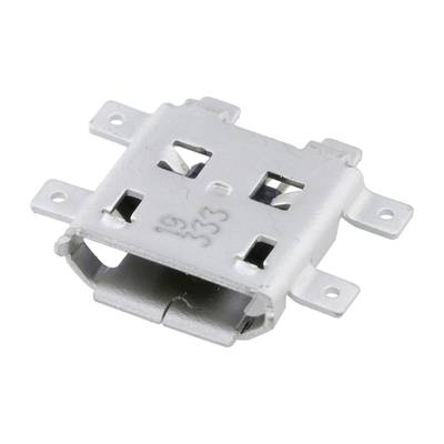 Srebrny mikro-USB w zbliżeniu, bez kabla, na białym tle.