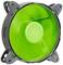 Zielony wentylator komputerowy w szarym, wykonanym z tworzywa sztucznego obudowie. Wentylator służy chłodzeniu urządzeń elektronicznych.