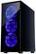 Czarna obudowa komputera z niebieskim podświetleniem LED na przedniej ściance, które rozświetla wentylatory w strukturze plastra miodu.