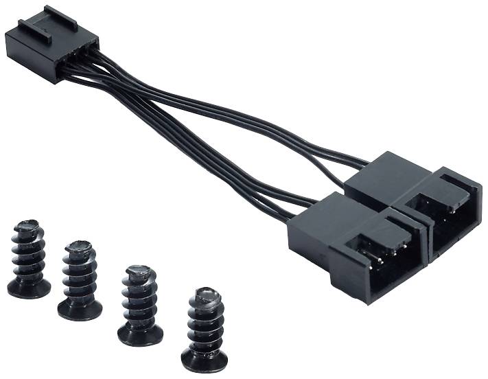 Czarny przewód adaptera wentylatora 4-pinowego z czterema śrubami.