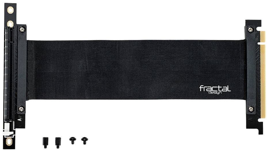 Elastyczny kabel riser PCIe, czarny, do pionowego montażu karty graficznej w obudowie komputera; w zestawie śruby.