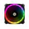 Wentylator z podświetleniem RGB; przedstawia obracający się wentylator z efektem świecącego tęczowego podświetlenia.