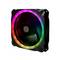 Wentylator komputerowy z podświetleniem RGB, świecący w różnych kolorach na swojej krawędzi, odpowiedni do chłodzenia obudowy.
