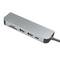 Srebrny rozgałęziacz USB marki LogiLink z wieloma portami, w tym dwoma złączami USB i jednym złączem USB-C.
