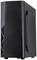 Czarne obudowa komputerowa o minimalistycznym designie, ujęta z boku. Posiada szczeliny wentylacyjne i dyskretne diody LED na przedniej ściance.