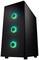 Czarna obudowa komputera z trzema świecącymi zielonymi wentylatorami na przedniej ściance.