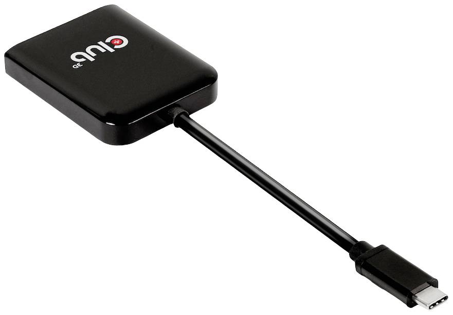 Czarny adapter USB-C z krótkim kablem. Na obudowie adaptera wydrukowane jest logo 'iuv'.