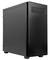 Czarna obudowa komputera o minimalistycznym designie z zaokrąglonymi krawędziami. Z przodu widać pustą zatokę montażową.