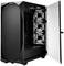 Otwarta, czarna obudowa komputera z trzema podświetlanymi wentylatorami z przodu, gotowa do zamontowania podzespołów sprzętowych.