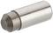 Cylindryczny metalowy pręt z zaokrąglonym końcem, prawdopodobnie sworzeń lub kołek, na białym tle.