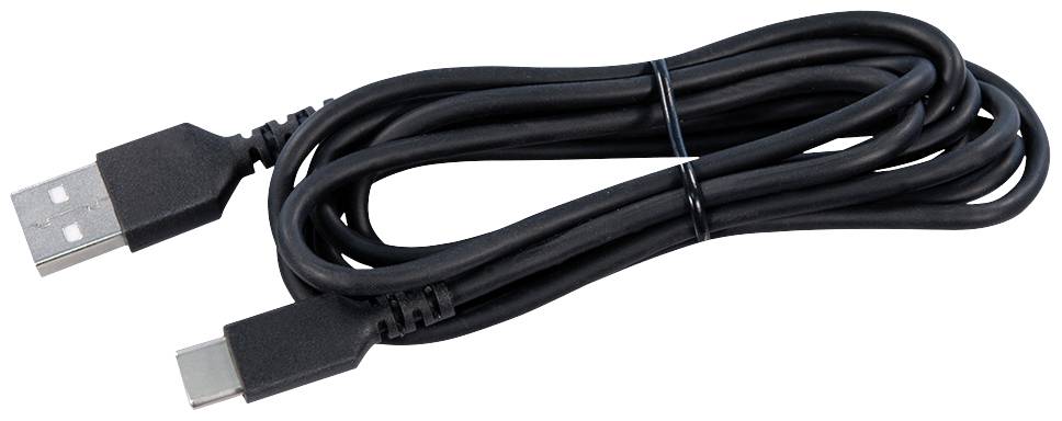 Czarny kabel USB z wtyczkami USB-A i USB-C.