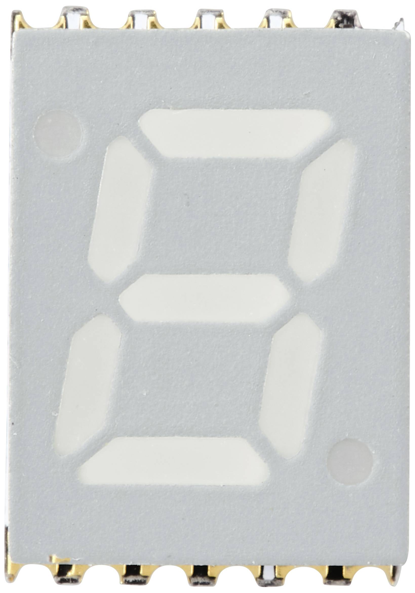 Siedmiosegmentowy wyświetlacz LED pokazuje cyfrę '8'. Wyświetlacz jest prostokątny z zaokrąglonymi narożnikami i posiada złote złącza.