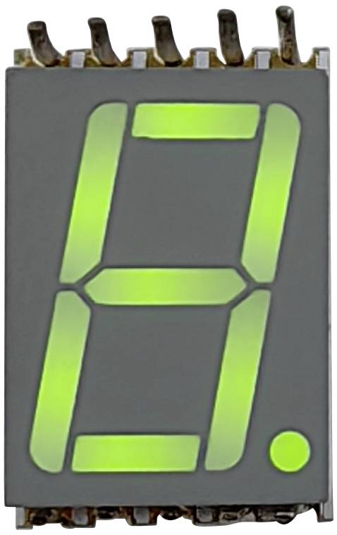 Cyfrowy wyświetlacz siedmiosegmentowy wyświetla liczbę dziewięć w kolorze zielonym.