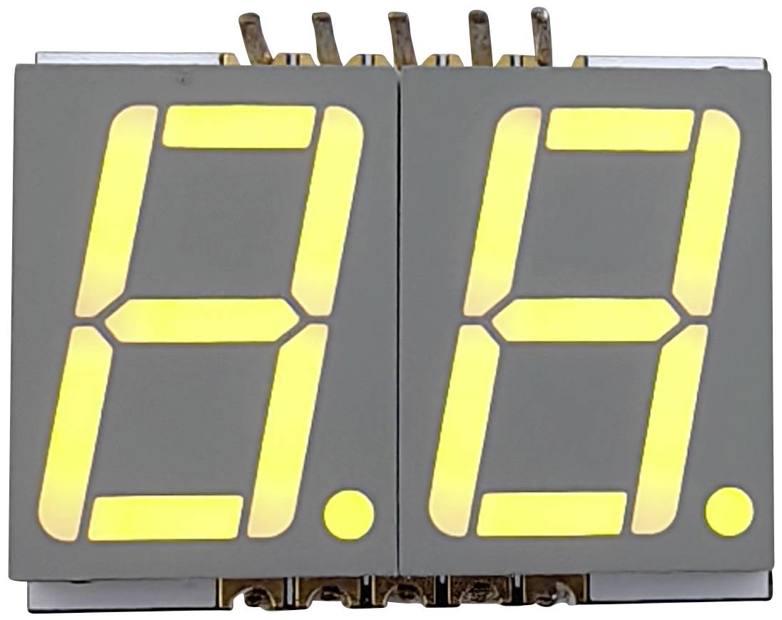 '88' na żółtym wyświetlaczu siedmiosegmentowym, przedstawienie liczby. Symetryczne rozmieszczenie z kropkami w prawym dolnym rogu obu cyfr.