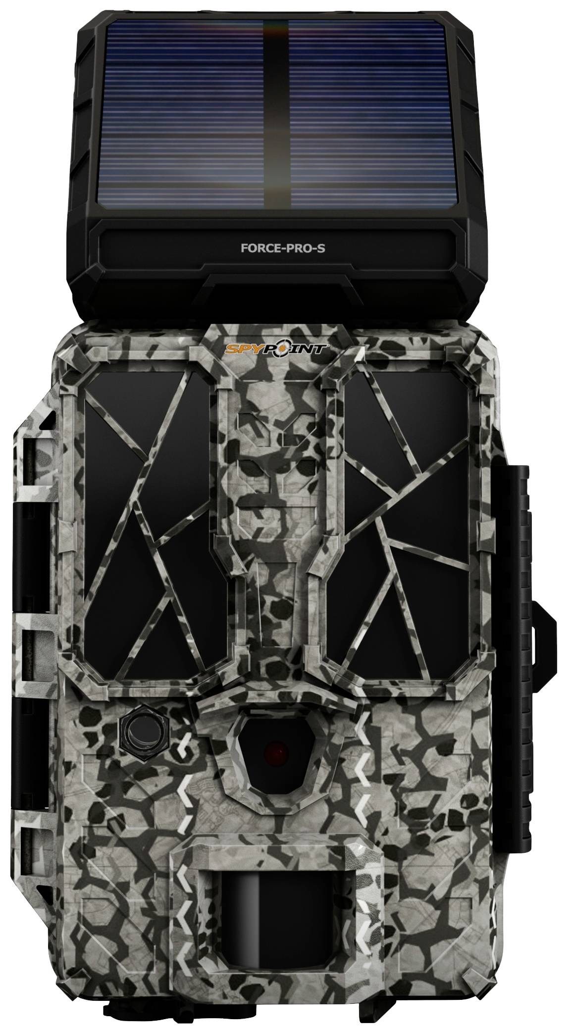 Zamaskowana kamera monitorująca z panelem słonecznym na górnej powierzchni, przeznaczona do wykorzystania w warunkach naturalnych do obserwacji zwierząt.