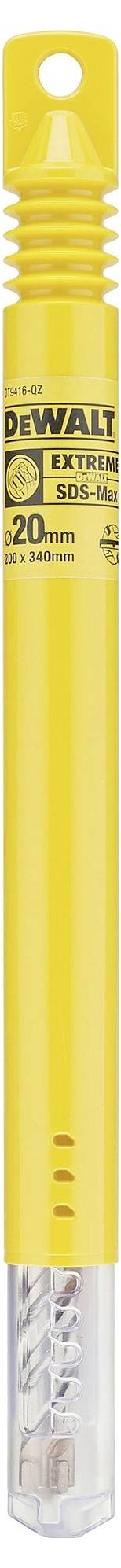 Żółte opakowanie z napisem 'DEWALT EXTREME', zawiera wiertło 4 x 110 mm do ekstremalnej obróbki materiałów.