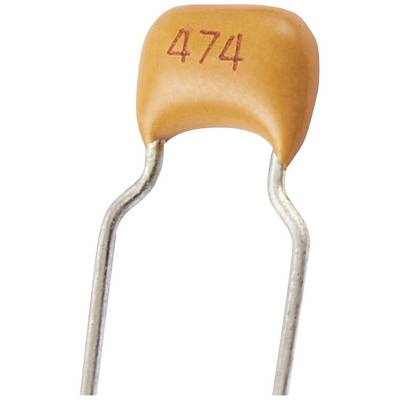 Ceramiczny kondensator z napisem '474', co oznacza pojemność 470.000 pF.