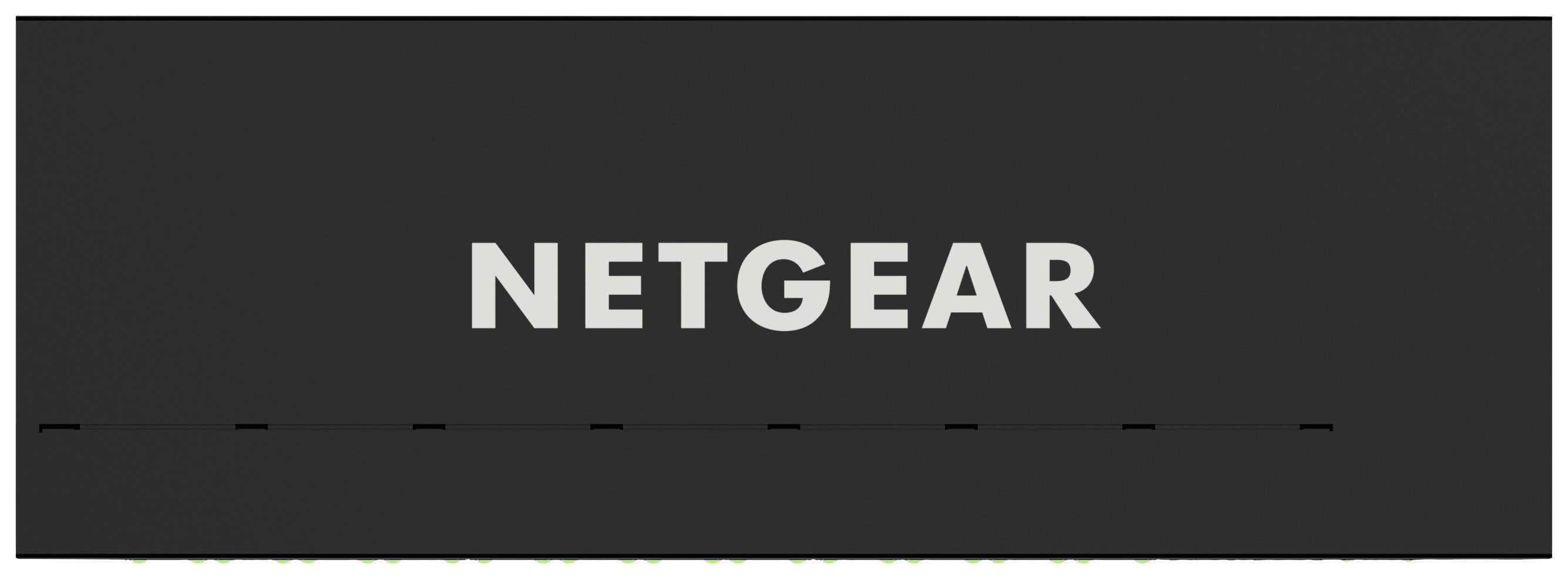 Czarny prostokątny przyrząd z logo 'NETGEAR' pośrodku. Prawdopodobnie router lub urządzenie sieciowe.