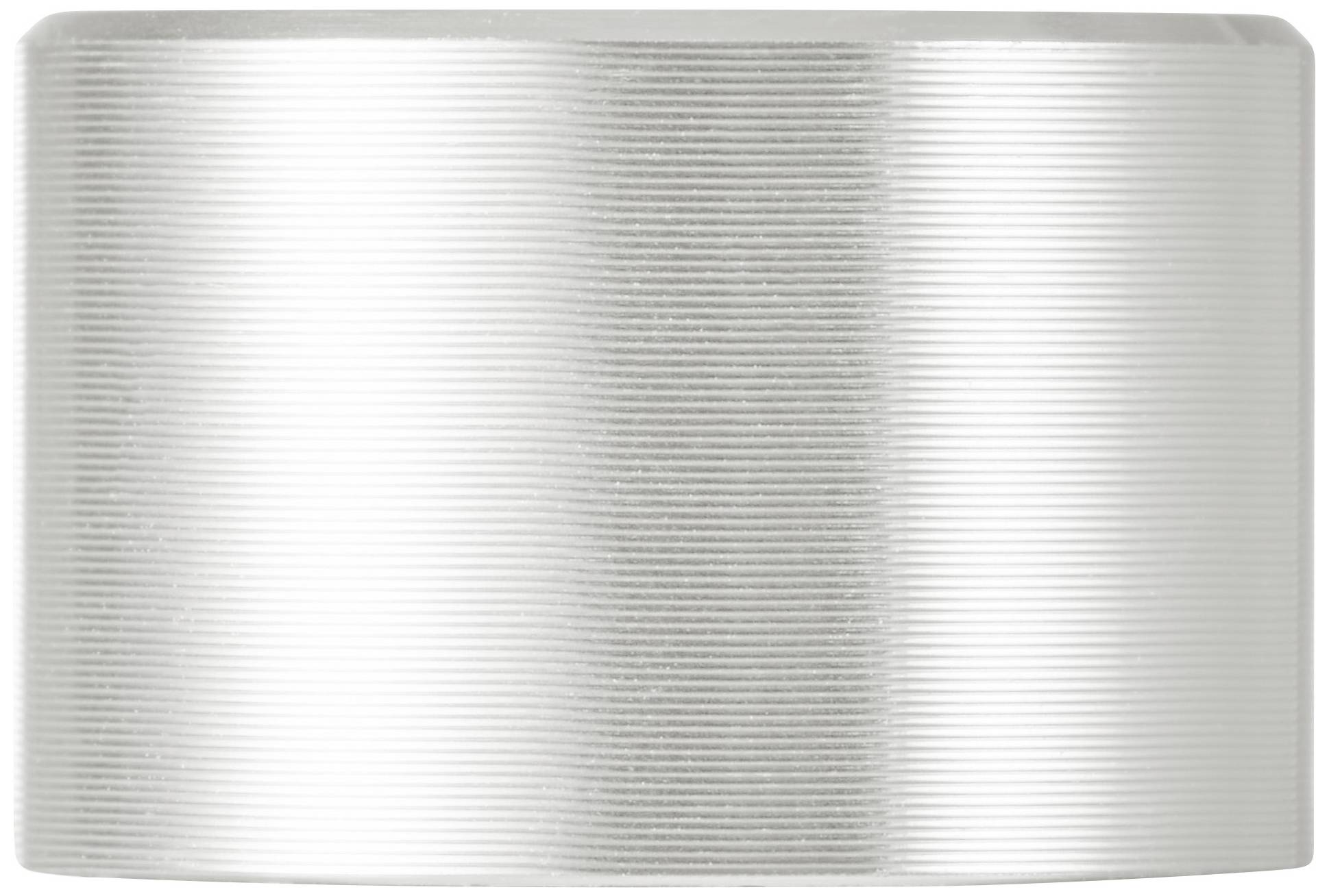 Cylindryczny, odbijający światło kawałek metalu z delikatną strukturą rowkową.