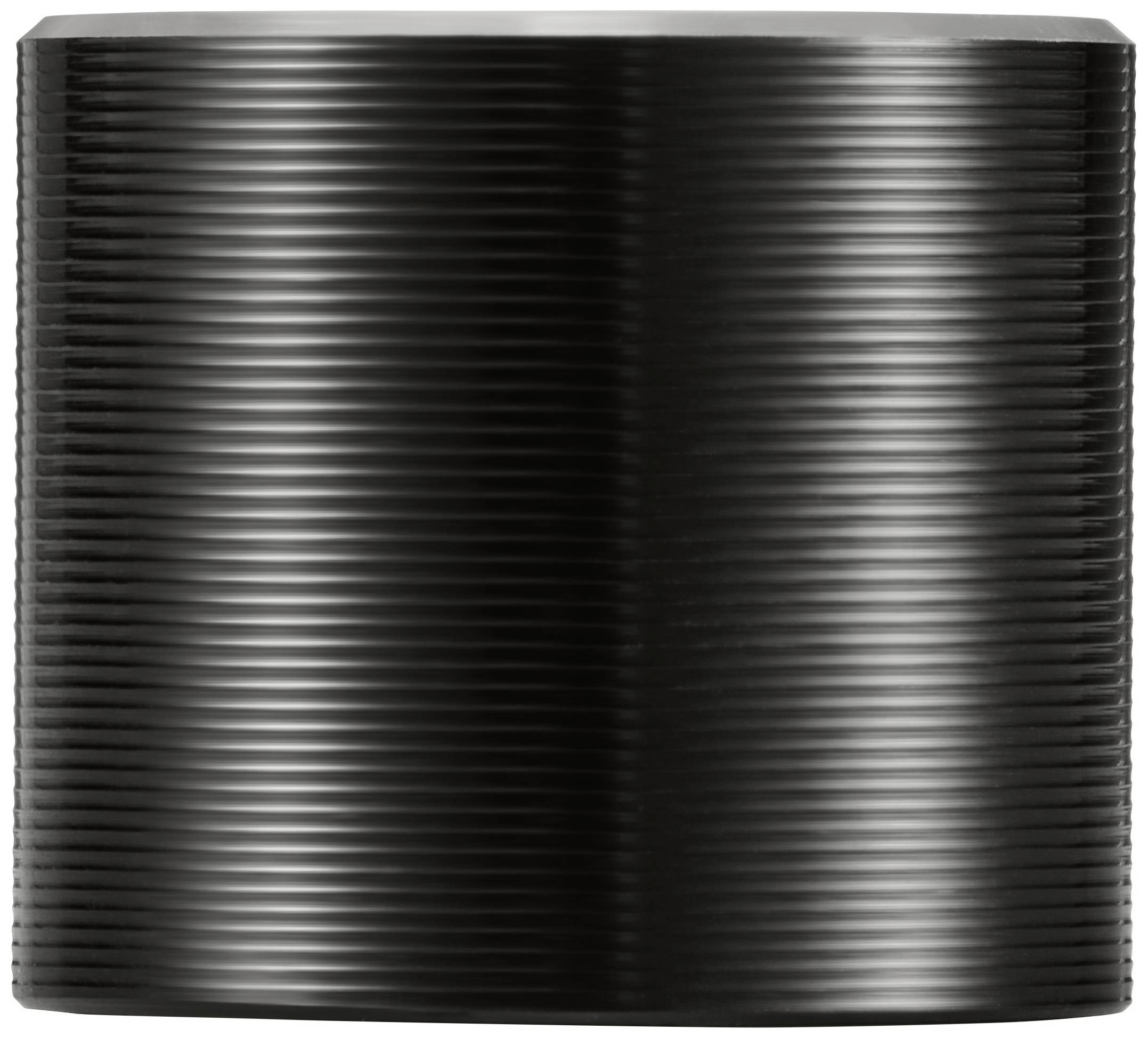 Czarny, cylindryczny głośnik o gładkiej, żebrowanej powierzchni.