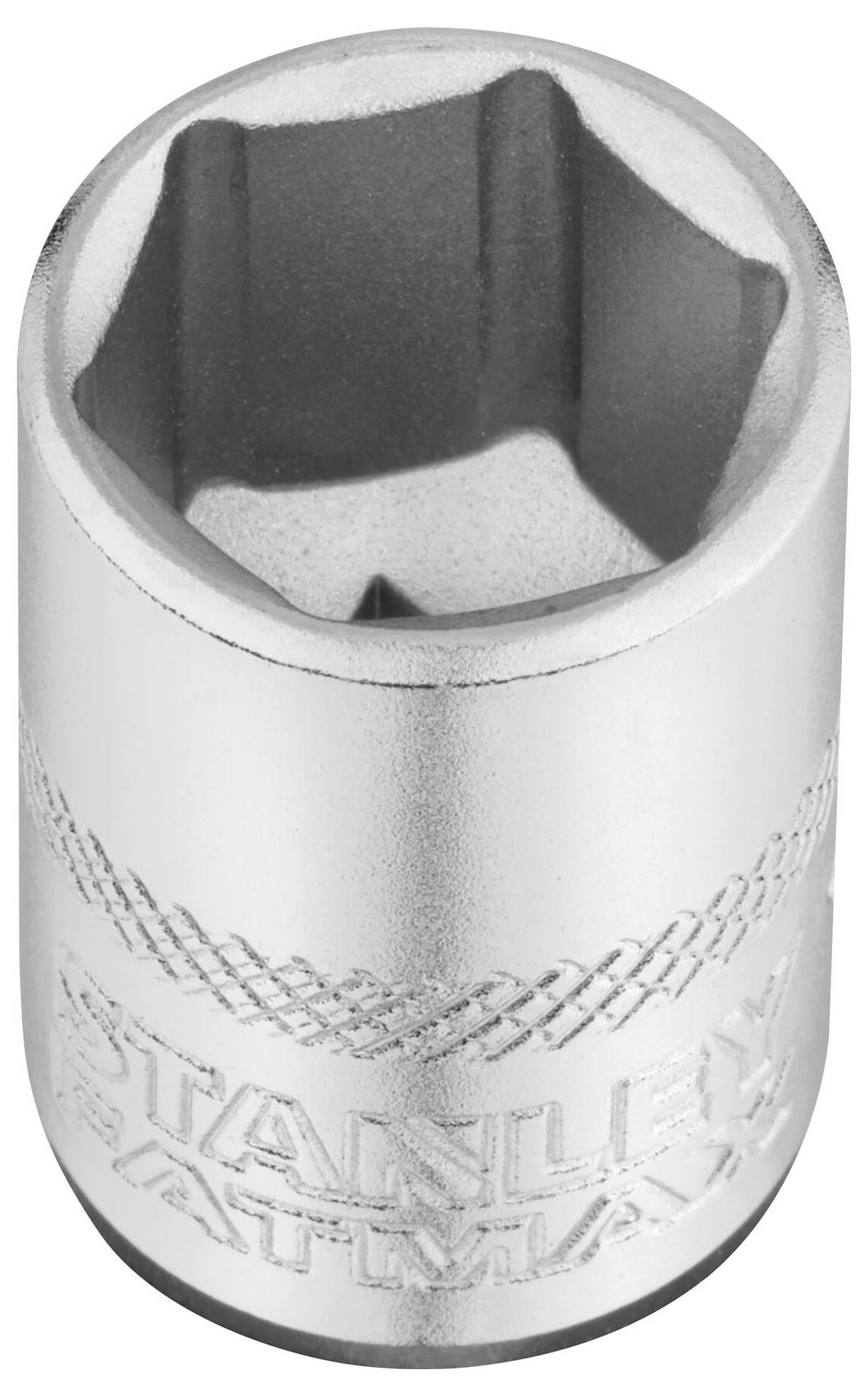 Srebrny klucz nasadowy o sześciokątnym otworze i żebrowanym uchwycie, idealny do różnych prac ślusarskich.