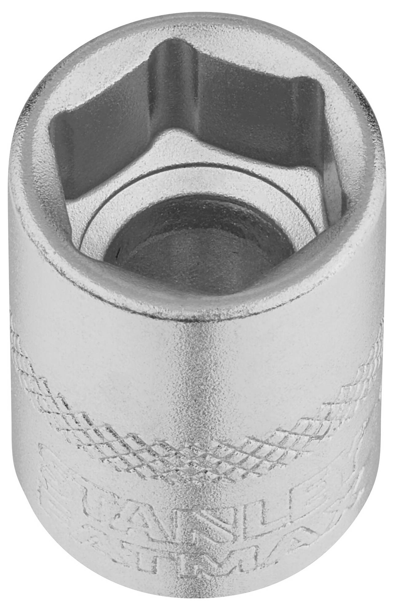 Klucz nasadowy metalowy z otworem sześciokątnym. Idealny do dokręcania lub odkręcania śrub i nakrętek za pomocą odpowiedniego narzędzia.