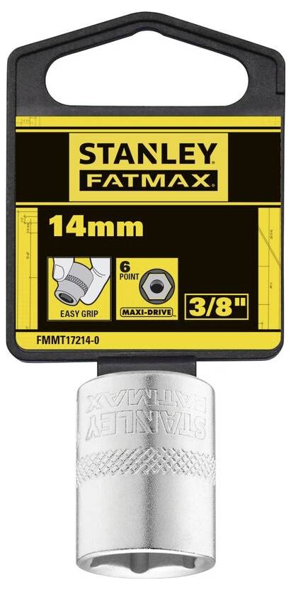 Nasadka metalowa Stanley Fatmax, 14 mm, 6-punktowa, 3/8", z funkcją Easy-Grip dla lepszego uchwytu i technologią Maxi-Drive.