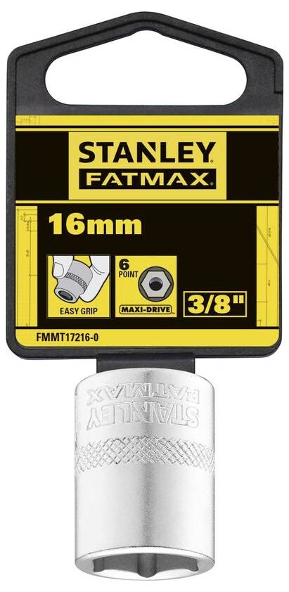 Nasadka Stanley Fatmax, 16 mm, z napędem 3/8 cala, z funkcjami 'Easy Grip' i 'Maxi-Drive', w kolorze srebrnym.