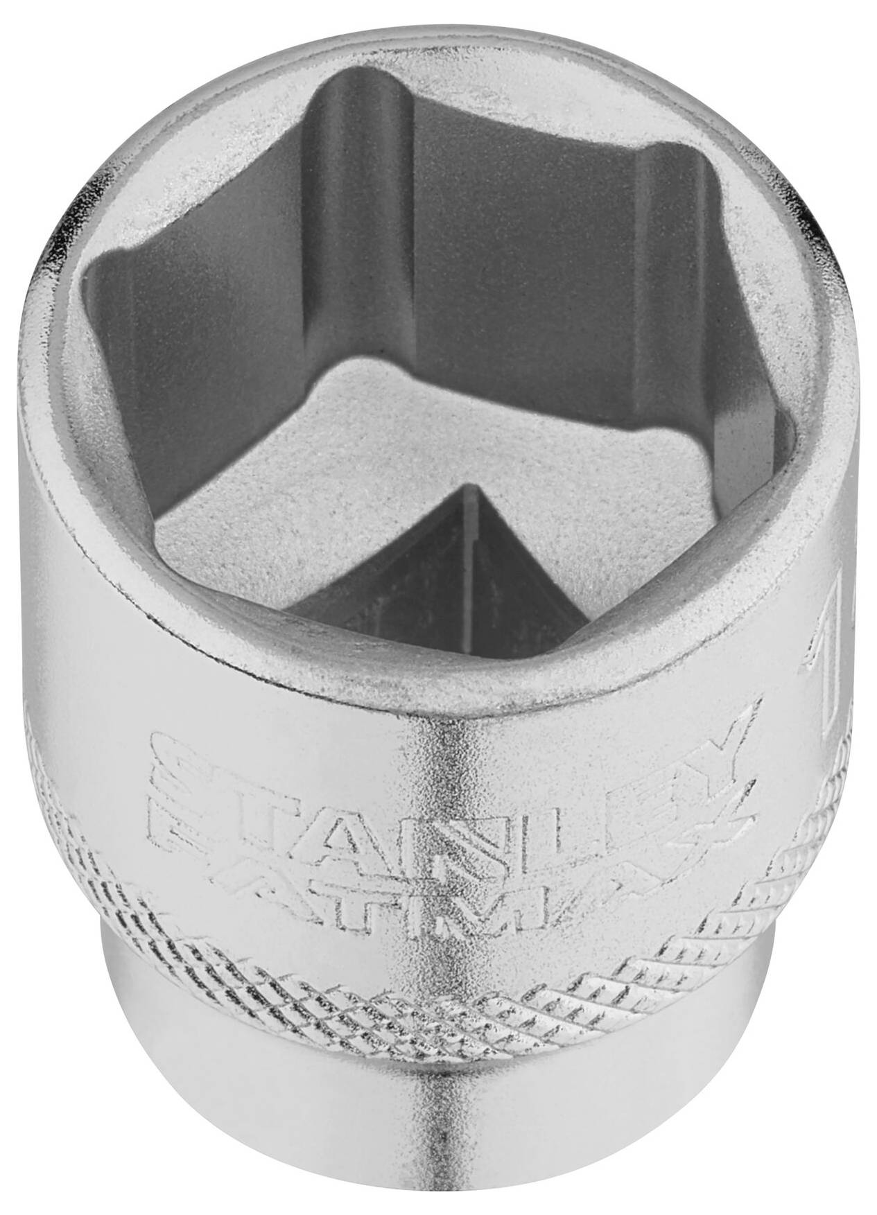 Klucz nasadowy z sześciokątnym otworem, odpowiedni do śrub z analogiczną główką. Wykonany z srebrnego metalu z prążkowaną powierzchnią zewnętrzną.