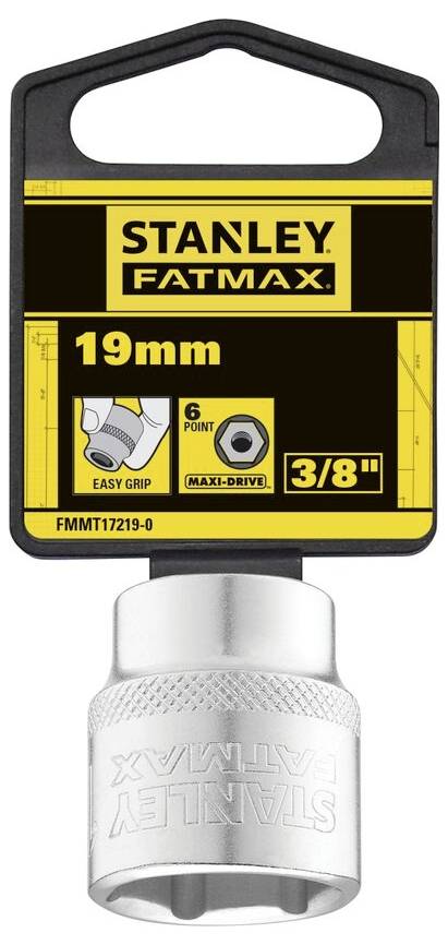 Nasadka do klucza sześciokątna Stanley Fatmax, 19 mm, 3/8 cala, do łatwej obsługi i maksymalnej siły przenoszenia.