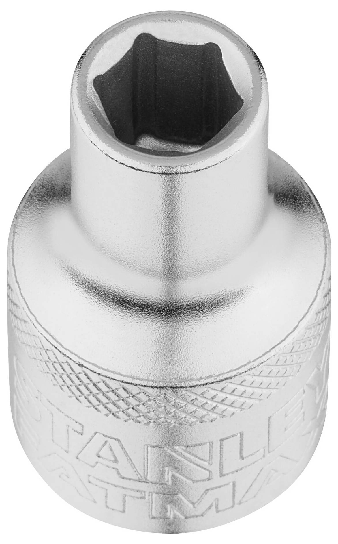 Metalowy nasadowy klucz nasadzany, cylindryczny o żebrowanej powierzchni zewnętrznej, przeznaczony do użycia z zestawem kluczy nasadowych lub grzechotką.