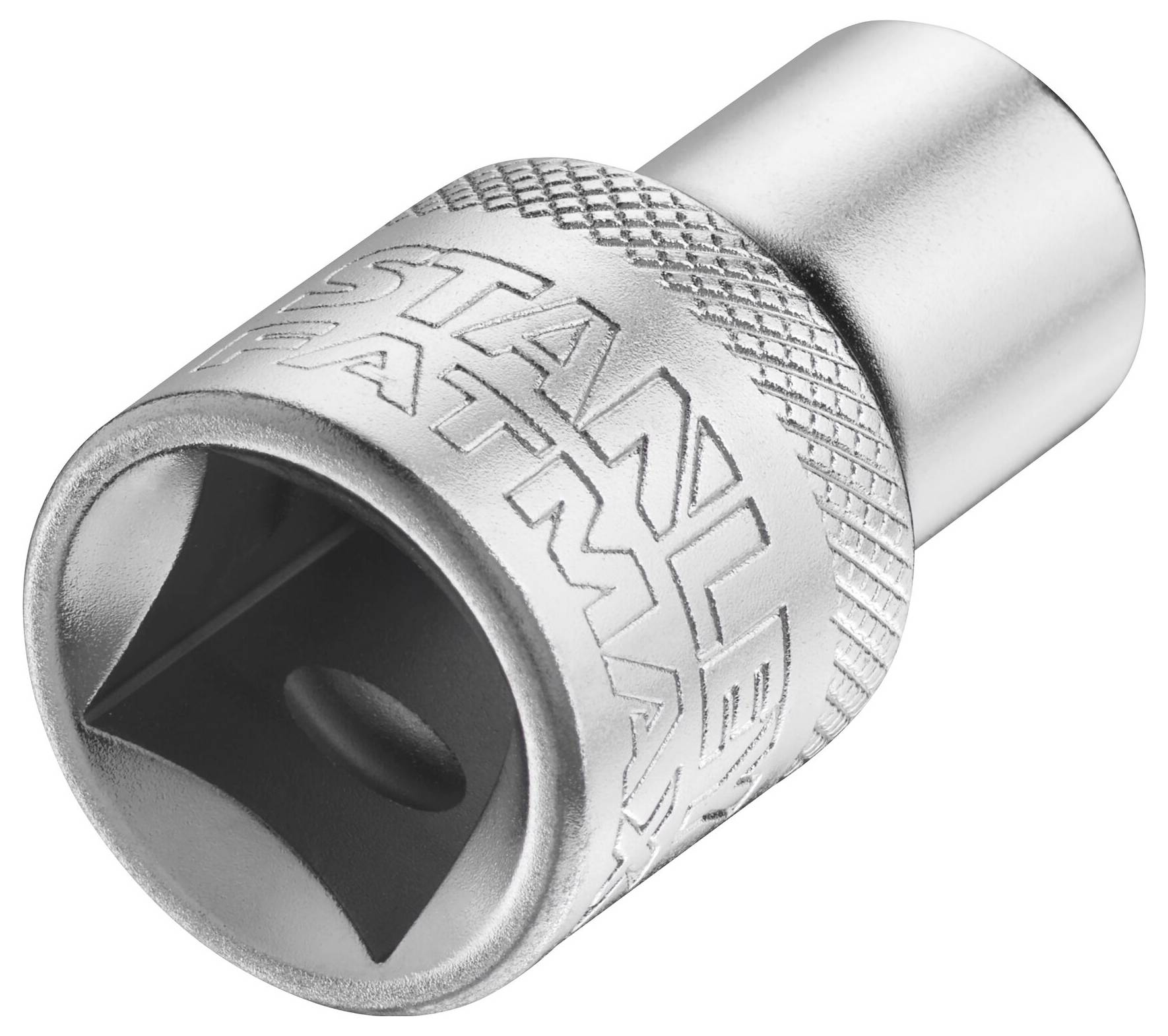 Metalowy klucz nasadowy z żłobionym uchwytem i wygrawerowanym napisem na boku, przydatny do napraw lub prac mechanicznych.