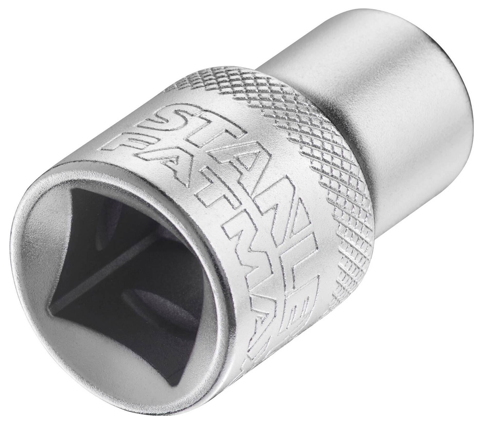 Metalowa nasadka do klucza z żebrowanym uchwytem i wygrawerowaną nazwą marki.