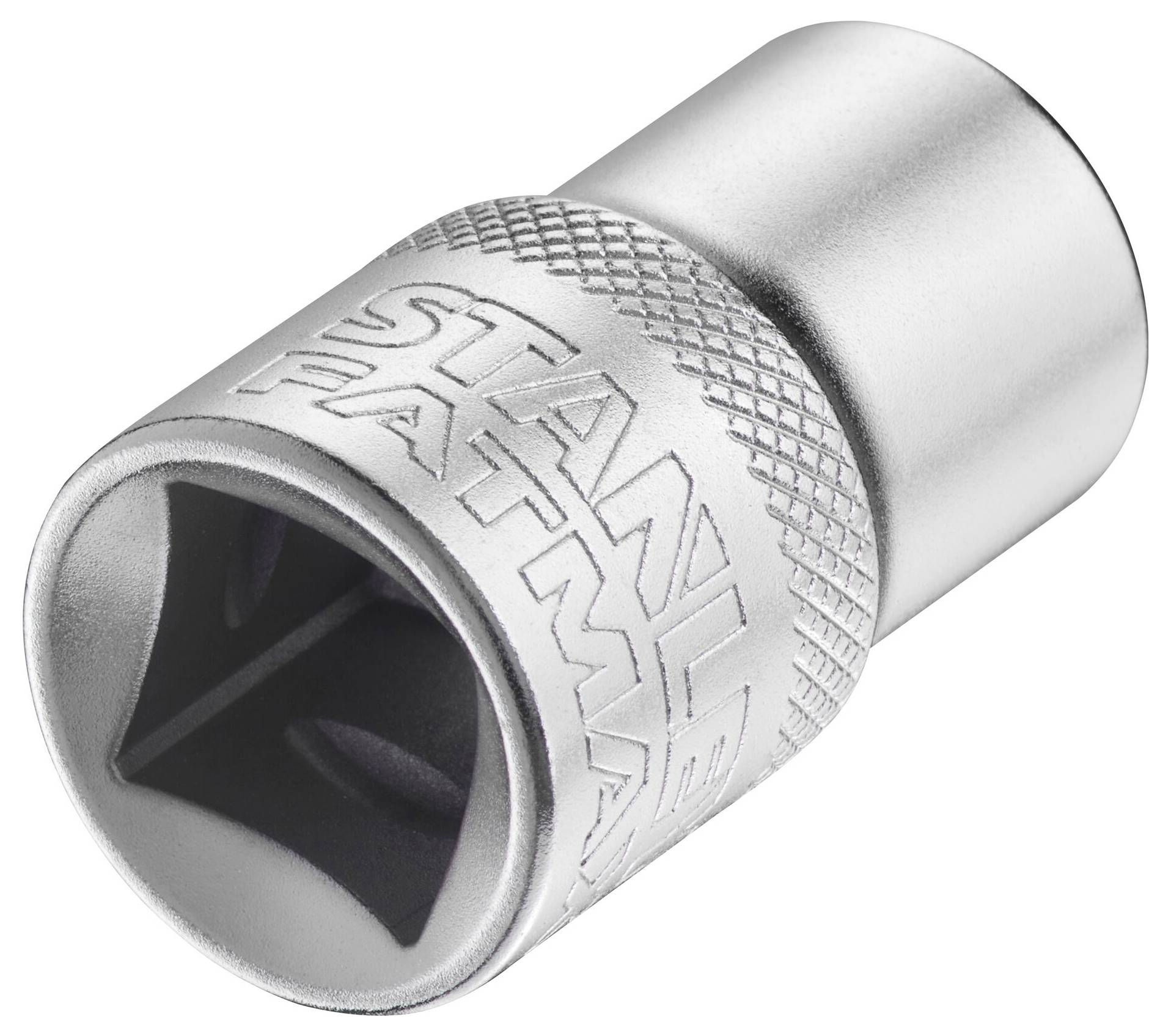 Srebrny adapter klucza z grawerowanym napisem 'STANLEY FATMAX' na powierzchni.