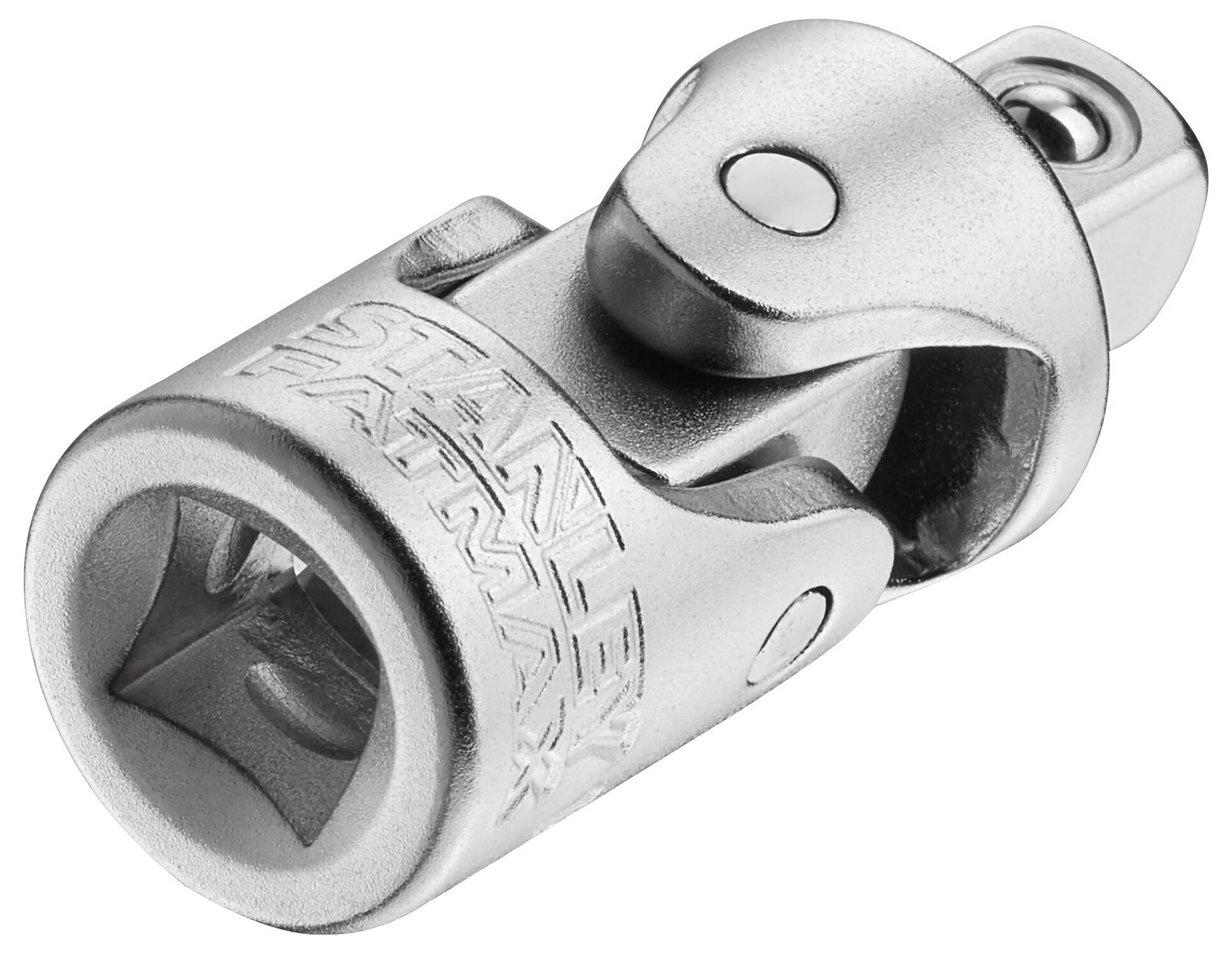 Metalowy uniwersalny przegub do klucza nasadowego z możliwością obrotu o 360 stopni, ułatwiający pracę w trudno dostępnych miejscach.