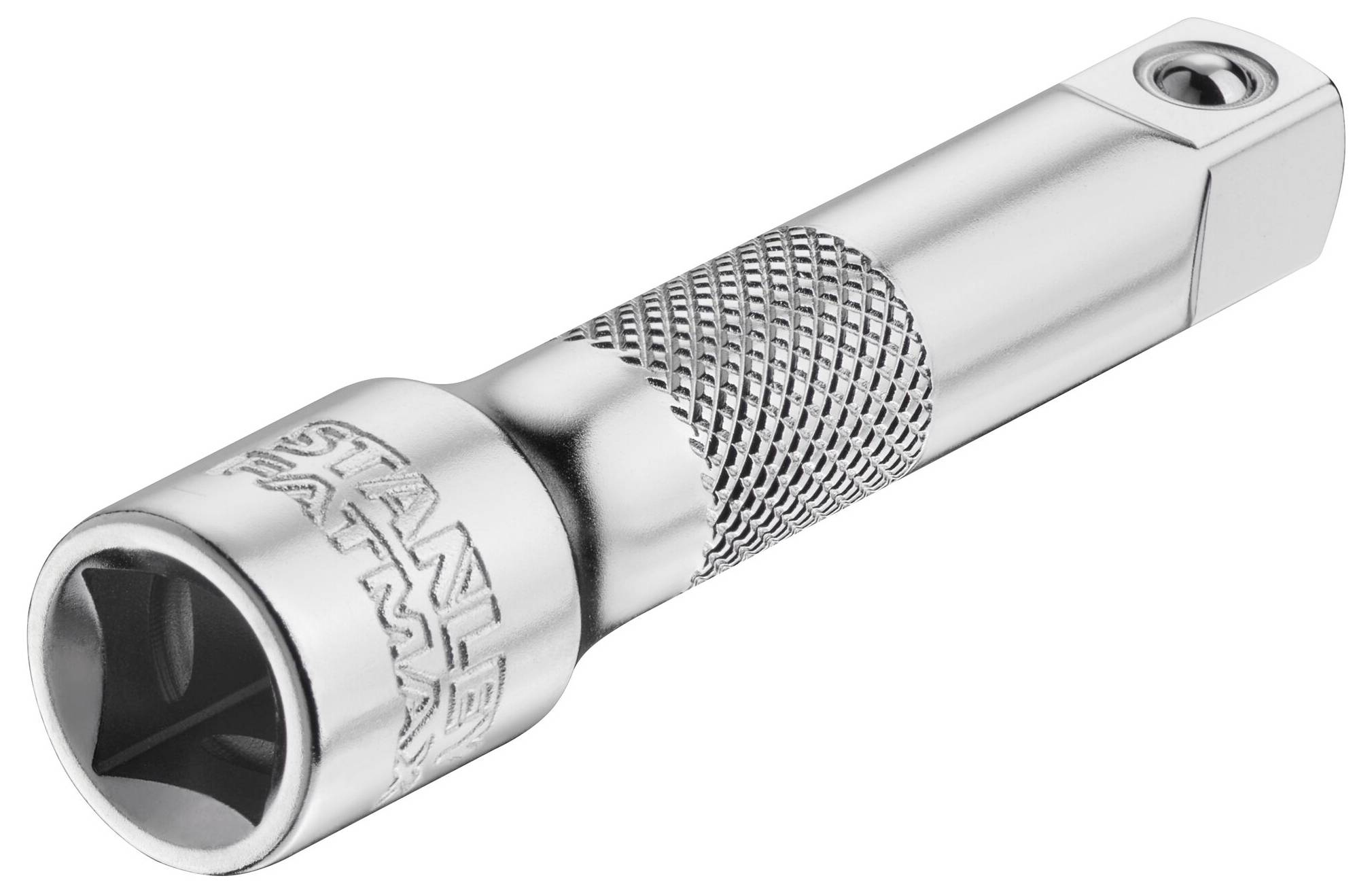 Srebrny adapter do nasadek z żłobkowanym uchwytem i kwadratowym złączem. Odpowiedni do użycia z grzechotkami i kluczami nasadowymi.