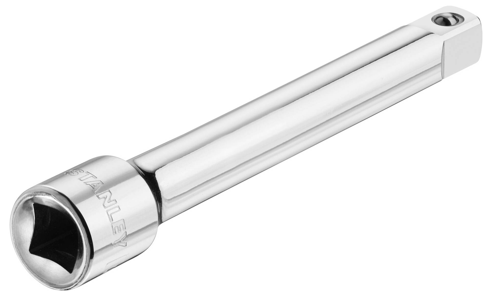 Chromowany klucz przedłużający z kwadratowym chwytem, zapewniający lepszy dostęp do trudno dostępnych śrub.