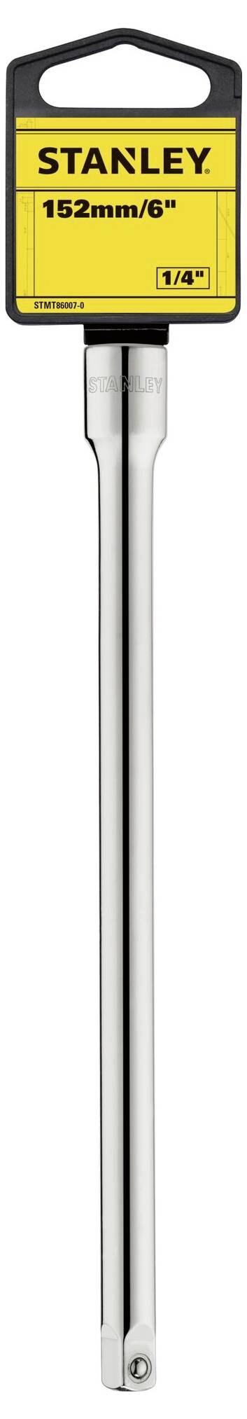 Przedłużka chromowana Stanley, 152 mm (6 cali) długości, z napędem 1/4 cala. Opakowanie w kolorach żółtym i czarnym.
