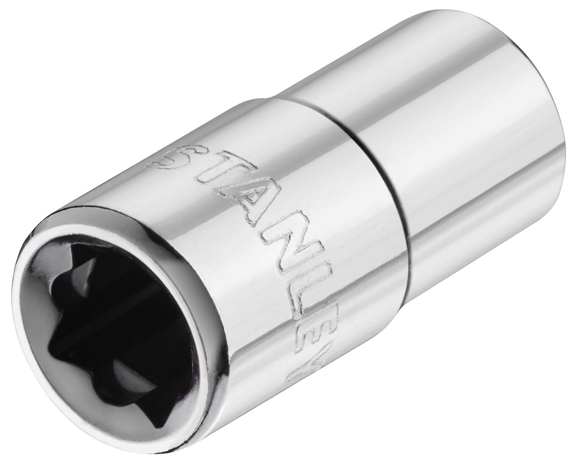 Błyszczący klucz nasadowy z napisem 'STANLEY'.