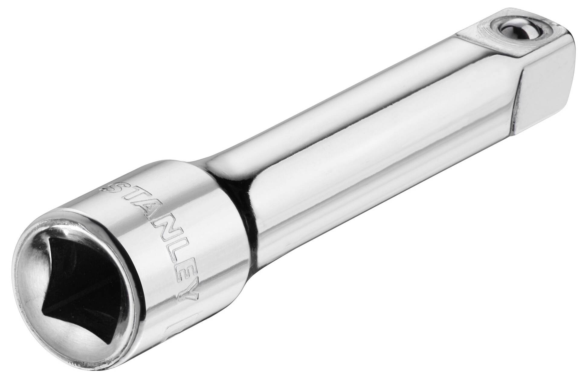 Srebrny element przedłużający do zestawu kluczy nasadowych wykonany z metalu, służący do zwiększenia zasięgu narzędzi.