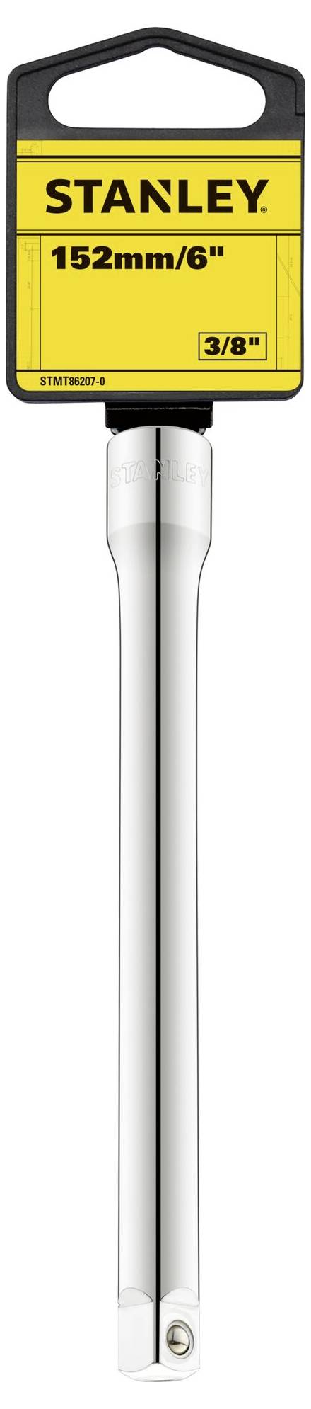 Przedłużka STANLEY 152 mm/6", napęd 3/8 cala, w przedstawionym opakowaniu.