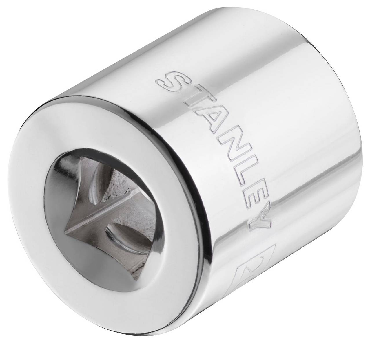 Metalowy element narzędzia z sześciokątnym otworem, grawerowany napisem 'STANLEY' z boku. Stosowany głównie do prac związanych z wkręcaniem śrub.